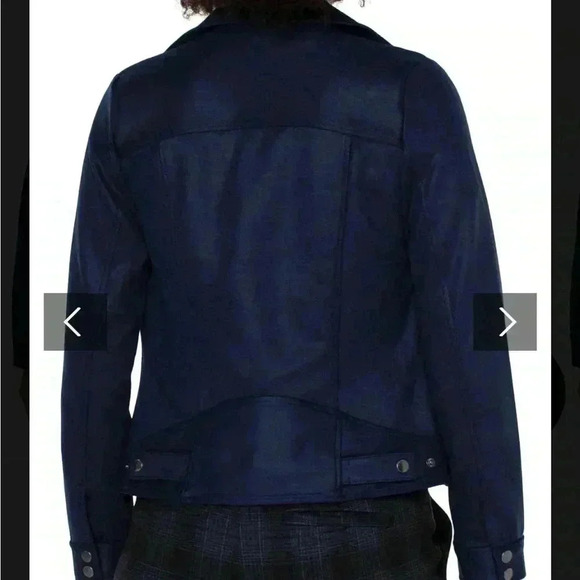 Liverpool Los Angeles Mystic Navy Moto Jacket Faux Suede Zips Women’s Size Small - Picture 13 of 14